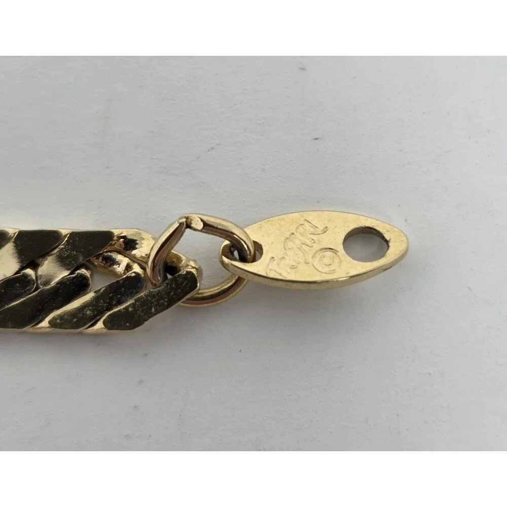 Vintage KL Karl Lagerfeld Signed Gold‎ Tone Herringbone Chain Bracelet 7.5